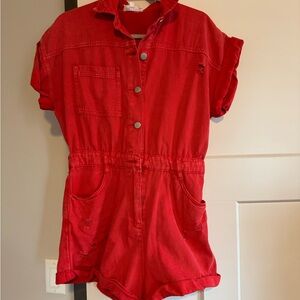 Red Denim Romper